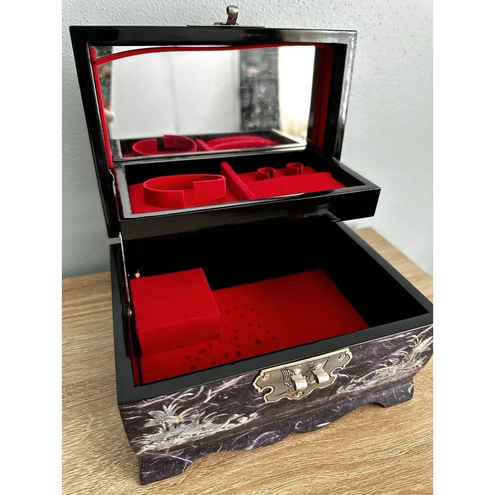 Vtg‎ Korean Purple Lacquer Music Jewelry Box Cantilever 8